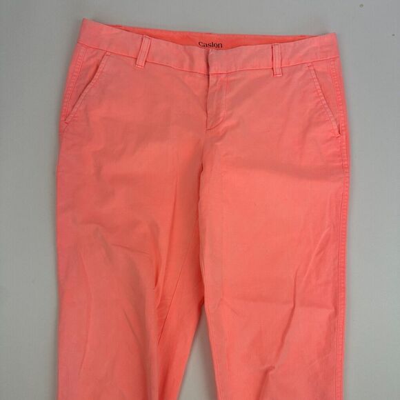 Calson Neon Highlighter Coral Chino Pants Cotton Spandex Stretch Size 8 - Picture 4 of 14
